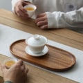 Miniatyrbilde 5 av 5: Kreativ trebrett Ovalt tebrett Husholdnings fruktbrett Tørket fruktbrett Tretallerken Valnøtt Kaffe koppbrett