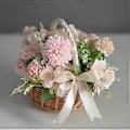Miniatyrbilde 5 av 5: Flettet blomsterkurv i kurv, med håndtak og hvitt bånd, bryllupskurver for blomsterjenter, til hjemme- og hagedekorasjon (L)