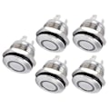 Miniatyrbillede 3 af 5: 5 stk. Knapkontakt Rustfrit Stål Flad Top Knap med LED Selv Nulstilling Strømtilbehør 12mmDC3‑6V Hvid