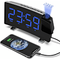 Miniatyrbild 1 av 5: Projektionsklockradio, 180  Takprojektionsväckarklocka, USB FM Digitalklocka med Dubbla Alarm, Snooze, Sleep Timer, 12/24h, Stor LED-skärm med Dimmer (Blå)