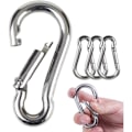 Miniatyrbilde 1 av 5: 4 stk. - Heavy Duty 304 rustfritt stål karabinkrok M6 Gauge stål karabinkrok svingbar fjærklemme for utendørs fotturer camping fiske (ikke for klatring)