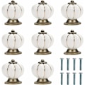 Pikkukuva 1 / 5: Valkoiset ja kultaiset kurpitsan muotoiset keraamiset nupit ruuveilla (8 kpl) - 3,6 x 3,9 cm / 1,42 x 1,54 tuumaa - Pyöreät vintage-vetimet kodin ja toimiston huonekaluihin