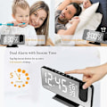 Miniatyrbild 5 av 5: Projektionsväckarklocka, Sängklocka med FM-radio, Digital klocka med USB-laddningsport, Snooze, 7 \"LED-spegelsdisplay, 4 justerbar