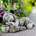 Miniatyrbillede 4 af 5: Barn med solcellelamper Havedekoration Udendørs Statue Resin Krukke Dreng Blomsterbed Gårdhave Skulptur Dekor