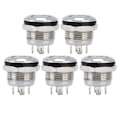 Miniatyrbillede 5 af 5: 5 stk. Knapkontakt Rustfrit Stål Flad Top Knap med LED Selv Nulstilling Strømtilbehør 12mmDC3‑6V Hvid