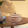 Miniatyrbillede 2 af 5: Rund Rattan Kasse, Frugtkurv i Flet med Låg Brødkurv Bakke Opbevaringskurv Pileflet Kurv F