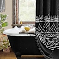 Miniatyrbillede 3 af 5: Boho Bruseforhængssæt Med Kroge Sort Og Hvid Bruseforhæng