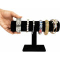 Miniatyrbillede 3 af 5: Sort armbånd i sort fløjl T-bar smykkeholder (2-pak) - Showcase Home Organiser Holder Rack til smykker, ure, halskæder og armbånd
