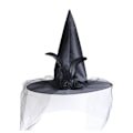 Miniatyrbillede 1 af 5: Halloween heksehat til fest, heksehatte, dameheksehatte med roser og fjer, sort