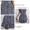 Miniatyrbilde 5 av 5: Apricot Blomstret V-Hals Kjole i Store Størrelser - Trendy Kappe Kant Casual Sommerklær, XXL