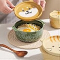 Miniatyrbild 5 av 5: Tecknad Japansk Keramisk Katt Hund Nudel Skålar med Lock Söta Djur Soppa Sallad Fruktskål Kök Servis A