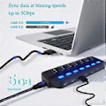 Miniatyrbillede 3 af 5: USB Hub 2.0 USB Splitter Multi Hub Adapter USB Flere Porte Strømadapter med Switch Tilbehør til PC Laptop, Hvid