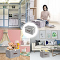 Miniatyrbild 4 av 5: 3-pack förvaringslådor med lock hopfällbara linnetyg förvaringskorgar för handdukar, böcker, leksaker, kläder etc. (grå, 38x25x25cm)