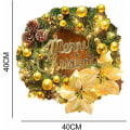 Miniatyrbillede 3 af 4: Julekrans med LED-lys, 40 cm kunstige fyrrekogler, glædelig jul dørkrans, juleguirlande dekoration til hoveddør, ild