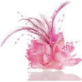 Miniatyrbillede 2 af 5: Rose Blomst Hårklemme, Blomster Broche Fjer Corsage Rose Hårspænde Tilbehør (pink)(4-d-1)