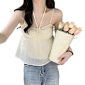 Miniatyrbilde 3 av 5: Stropptopp Rynket Løs Kant Knyte Halter Neck Ren Farge Dobbelt Lag Dame Ermeløs Bluse for Sommer Aprikos One Size
