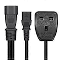 Miniatyrbillede 3 af 4: 3 Terminaler IEC320-C14 til C13+UK13A Strømkabel Han til Hun Ledning