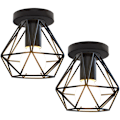 Miniatyrbillede 1 af 5: 2 stk. Retro loftslampe i metal, geometrisk bur, loftslampe til indendørs brug, sort hængelampe