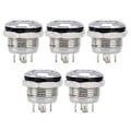 Miniatyrbillede 1 af 5: 5 stk. Knapkontakt Rustfrit Stål Flad Top Knap med LED Selv Nulstilling Strømtilbehør 12mmDC3‑6V Hvid