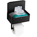 Miniatyrbillede 2 af 5: Toiletpapirholder med opbevaring til engangsservietter Dispenser og hylde, Toiletpapirholder Sort