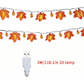 Miniatyrbillede 4 af 5: Thanksgiving Halloween Batteriboks LED Ahornblad Fe Lys Indendørs og Udendørs Dekorative Fe Lys 3M 20 Lys USB Halloween Mærkat