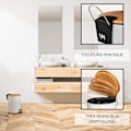 Miniatyrbild 4 av 5: 3L Bambu Trälock Papperskorg, Elegant Design Pedalhink med Mjukstängningsmekanism för Badrum, Sovrum och Kök, Fingeravtrycksresistent Yta