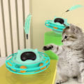 Miniatyrbild 7 av 8: Katt skivspelare leksak 360 graders rotation lindra tristess intressant interaktiv katt leksak med fjäder för katt tillbehör blå