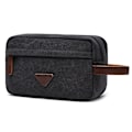 Miniatyrbild 1 av 5: Toalettväska för män med dubbla fack, canvas läder kosmetisk sminkorganisatör rakning Dopp kit - Svart