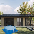 Miniatyrbild 3 av 5: Poolmatta, Ovanjordisk hopfällbar vattentät blå skyddande matta, poolgolvskydd för rektangulära och runda pooler (396 396cm)