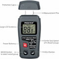 Miniatyrbild 2 av 5: 2-stifts fuktighetsmätare för trä, digital fuktighetsdetektor med HD LCD-skärm, hygrometer för trä, 0-99,9 % noggrannhet, 0,5 % upplösning, +/- 0,1 % för trä