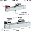 Miniatyrbild 2 av 5: Monobloc duschblandare, 2-utlopps termostatisk duschblandare, topputlopp 3/4 (26,4 mm) och bottenutlopp 1/2 (21 mm), fyrkantig, mässing, krom