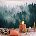 Miniatyrbild 4 av 5: Tapet Skog Grön, Dimmig Väggduk Skog för Sovrum, Tapet Väggdukar Landskap, Väggbonad Skog, Duk för Vägg i Hem Vardagsrum