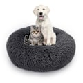 Miniatyrbild 1 av 5: Donut Cuddler, Ångestdämpande Mjuk Rund Bädd Med Fluffig Fuskpäls För Innekatter Och Små Hundar, Maskintvättbar Djurbädd I Mörkgrått (50Cm)