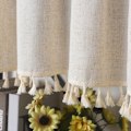 Miniatyrbild 6 av 7: Gardin i lantlig stil, linne-look boho design tofskappa för kök vardagsrum integritetsskydd (Beige, 150x94cm)