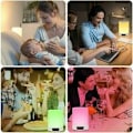 Miniatyrbild 5 av 5: Bluetooth-högtalare, smart touchsensor nattlampa med FM-radio väckarklocka, dimbar 7 färger RGB sänglampa för sovrum, bärbar med omgivande