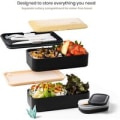Miniatyrbild 2 av 4: Lunchlåda Svart|Japansk Design Bento 3 Fack |Bentolåda i Bambu 2 Lufttäta Fack 1200 ML |Mikrovågsugn Diskmaskin |Trälunchlåda