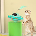 Miniatyrbild 8 av 8: Katt skivspelare leksak 360 graders rotation lindra tristess intressant interaktiv katt leksak med fjäder för katt tillbehör blå