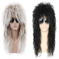 Miniatyrbild 2 av 4: Topcosplay Herr 80-tals Mullet Peruk Rocker Punk Popstjärna Peruk Svart Lång Lockig Mullet Peruk för Halloween Kostym Maskerad Karneval——svart