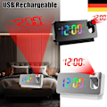 Miniatyrbild 2 av 5: LED-väckarklocka med projektion digital väckarklocka temperatur dimbar bordsur väckarklocka USB