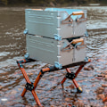 Miniatyrbild 1 av 5: Fällbar kylställningsram i aluminiumlegering, justerbar hopfällbar bärbar utomhuscamping islåda stativhållare träkornfärg