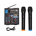 Miniatyrbild 2 av 8: Dubbelmikrofon Mixer 4 Kanaler Liten Metall USB Bluetooth Mixningsbord med Trådlös Mikrofon för Live Streaming Karaoke