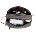 Miniatyrbild 7 av 7: Herr Toalettväska med Dubbla Fack Canvas Läder Kosmetisk Makeup Organizer Rakning Dopp Kits - Grå