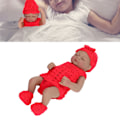Miniatyrbild 1 av 8: Livsliknande babydocka 10 tum mjuk silikon nyfödd pojke spädbarnsdocka med vackra kläder barnleksak röda kläder med skor