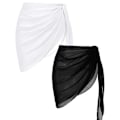 Miniatyrbillede 3 af 9: 2-delt strandskjørt, kort sarong i chiffon, blød solbeskyttelse, sommerbikiniwrap til kvinder, sort + hvid