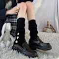 Miniatyrbillede 7 af 11: Dame Strikkede Strømper Retro Elegant Bløde Varme Løse Slouch Strømper med Knap til Dating Fest Sort