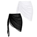 Miniatyrbillede 2 af 9: 2-delt strandskjørt, kort sarong i chiffon, blød solbeskyttelse, sommerbikiniwrap til kvinder, sort + hvid