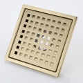 Miniatyrbillede 1 af 5: Bruseafløb Guld Rustfrit Stål Kvadratisk 15x15cm Bruseafløb Gulvafløb Gulvafløb med Gulvafløbsdæksel, Messing Deodoriserende Kerne, Børstet Guld [Ene