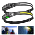Pikkukuva 1 / 5: 2 kpl LED-otsalappu USB -ladattava vedenpitävä COB XPE -päätaskulamppu älykkäällä anturitilalla kalastukseen, retkeilyyn, pyöräilyyn, juoksuun