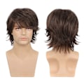 Miniatyrbilde 4 av 5: Kort parykk for menn med lange lugg, justerbar brun, myk, simulert syntetisk, egnet for rett hår cosplay brun