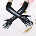 Miniatyrbillede 9 af 11: Cosplay Handsker Faux Laklæder Elastisk Forhindrer Glidning Mode Lange Handsker til Performance Sort